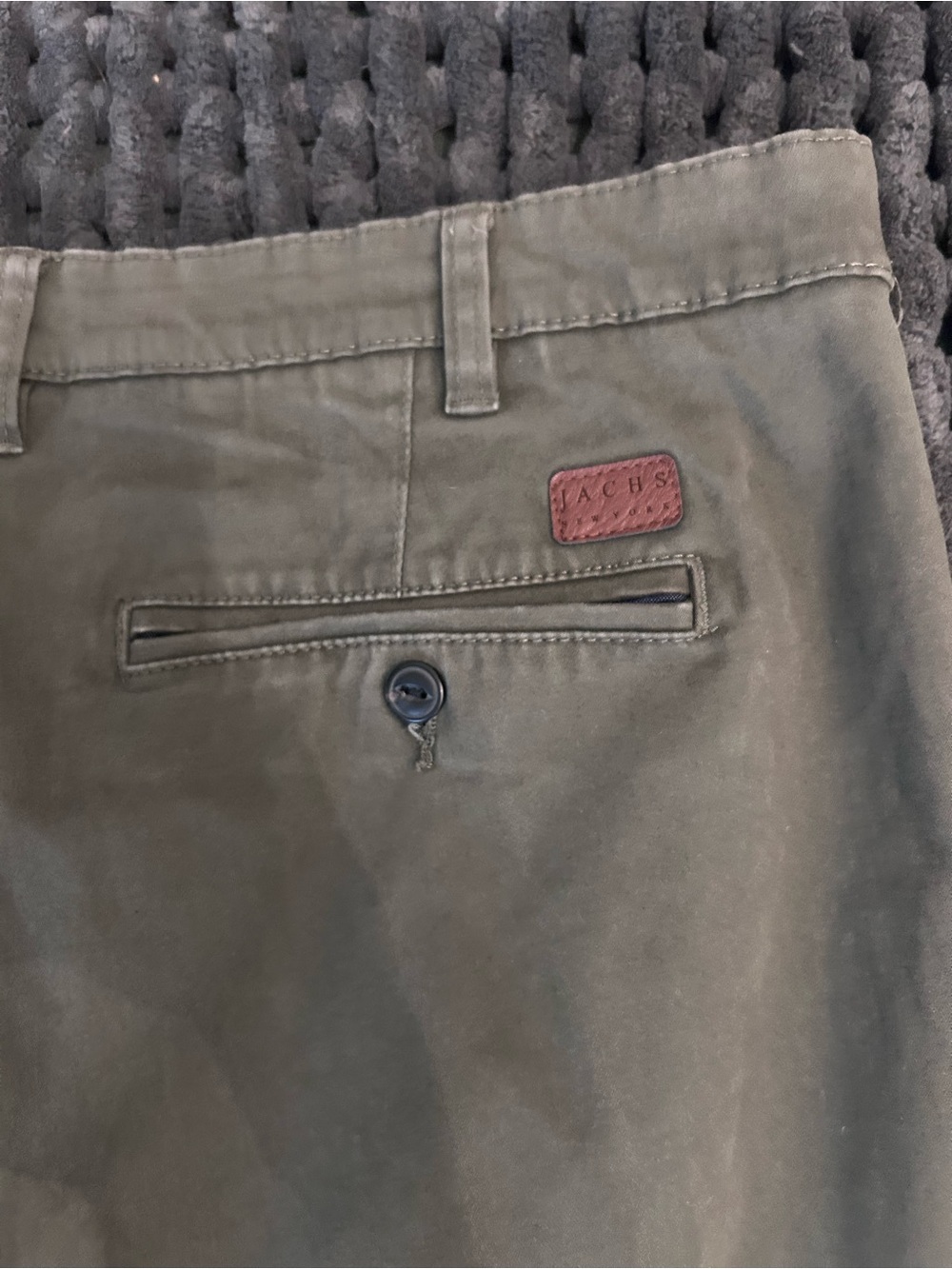 Jachs Olive Green Men's Chinos with Leather Logo Patch